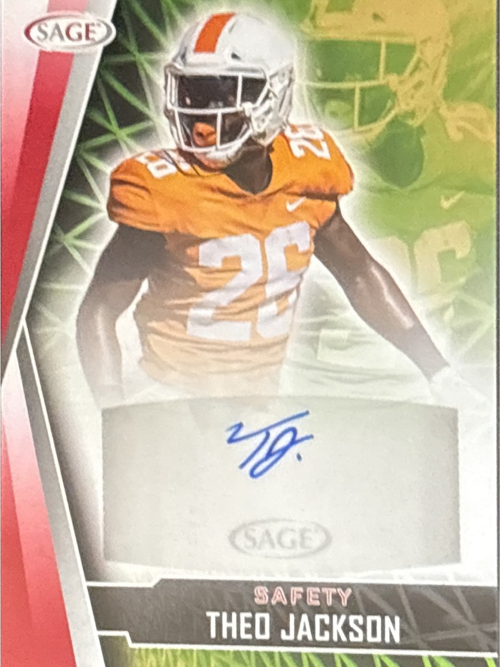 SAGE Theo Jackson Autograph Football Trading Card